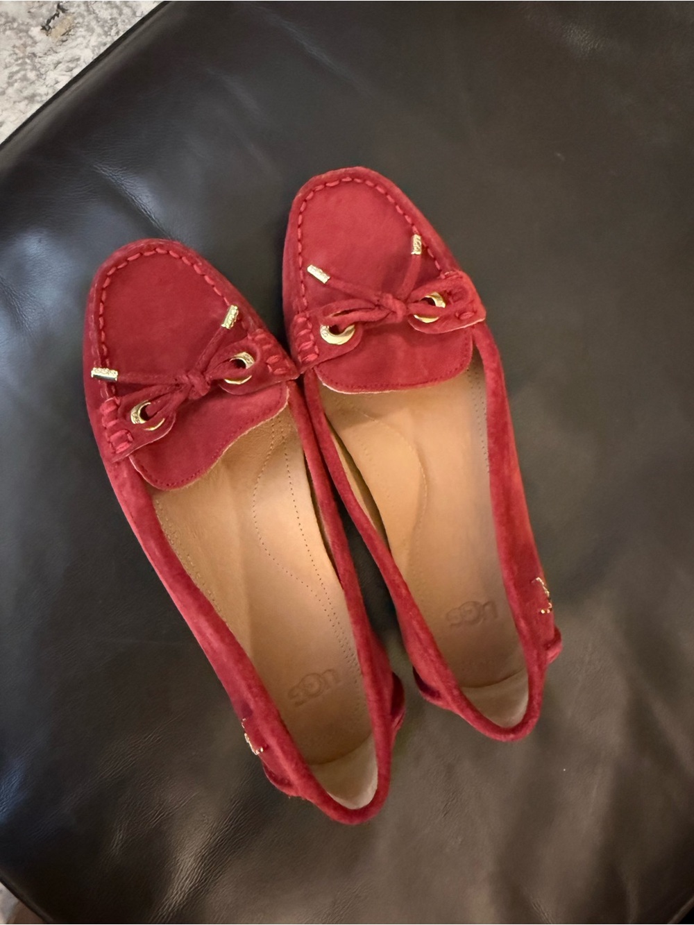 UGG Women's Red Suede Bow Moccasin Loafers